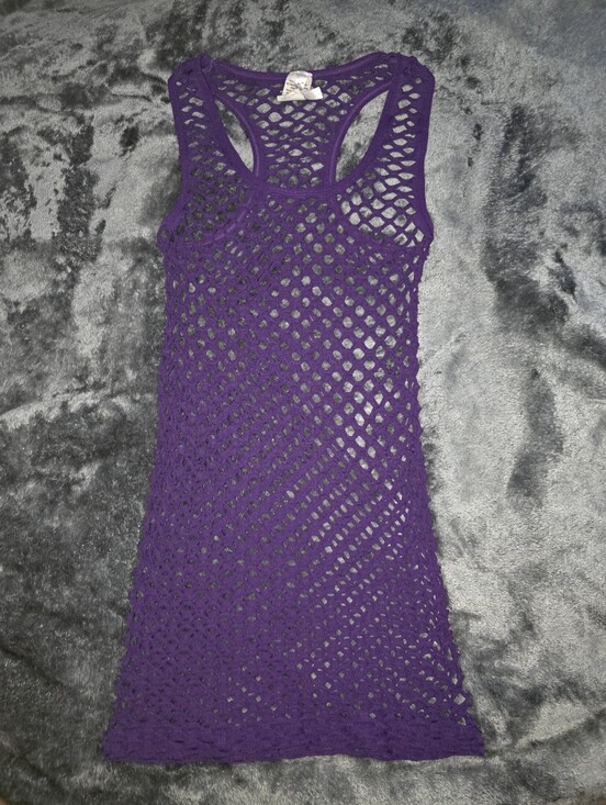 Yitong Tops - Purple Fishnet Lazer Cut Racerback Tank Top OSFM